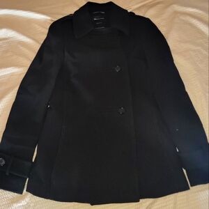 Massimo Dutti Black Mid Length  Wool PeaCoat Fully-lined - 4